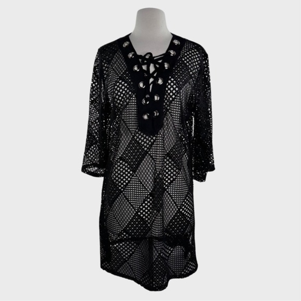 Black mesh goth beach swimwear coverup Med‎ Large  Resort Pool Ocean Goth Cruise